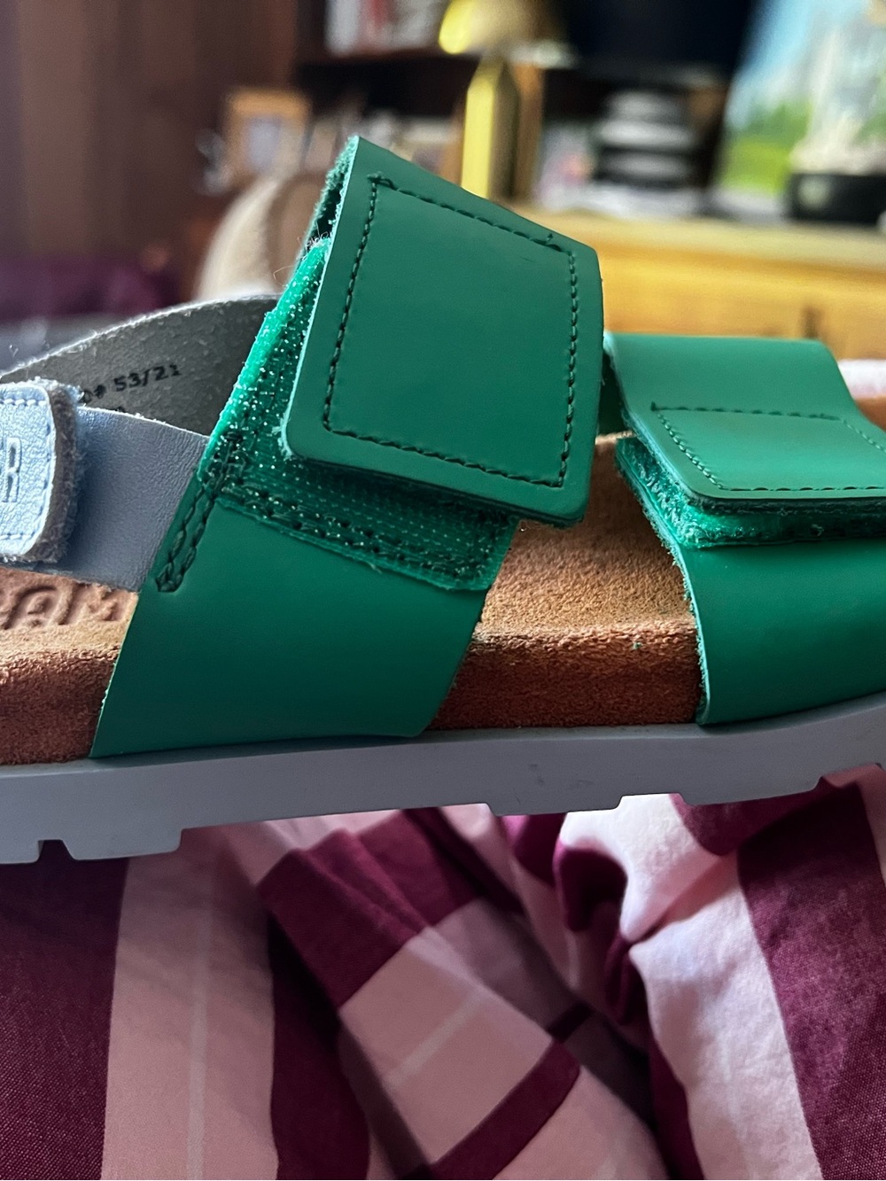Camper Kids Bright Green Double-Strap Sandals with Brown Footbed - Picture 6 of 6